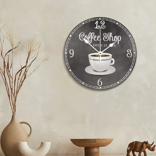 Miniatura 5 de ArogGeld Reloj de pared de café de estilo vintage, reloj de madera de 12 pulgadas, silencioso, sin tictac, funciona con pilas, para sala de estar