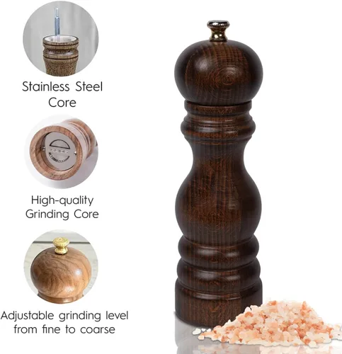 Miniatura 5 de Molino de mano de sal de madera color nogal 7.1 in-7.08 pulgadas Marrón oscuro