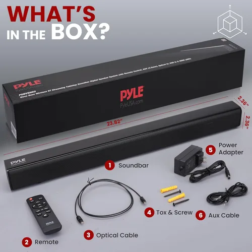 Miniatura 7 de Pyle Altavoz de barra de sonido de cine en casa, base de onda, transmisión de soporte de mesa, sistema digital de TV con conector de audio óptico