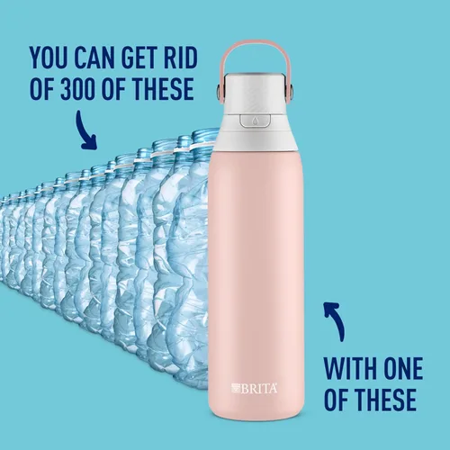 Miniatura 2 de Botella de agua con filtro de acero inoxidable Brita Premium, sin BPA, reutilizable, aislada, reemplaza 300 botellas de agua de plástico, el filtro