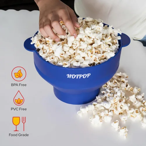 Miniatura 6 de El original Hotpop - Palomitero para microondas, máquina de palomitas de silicona, cuenco plegable sin BPA y apto para lavavajillas - 20 colores Azul