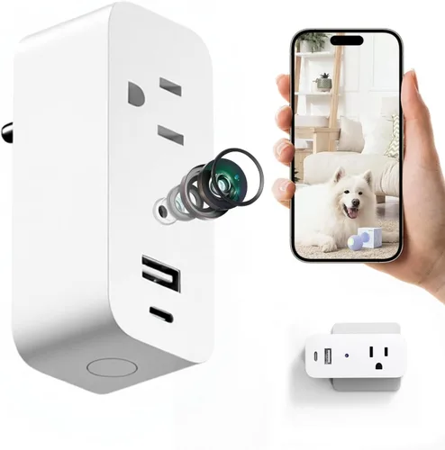 ULar Cámara de vigilancia enchufable, mini cámara WiFi 1080P FHD con carga de 3 dispositivos, tarjeta SD integrada de 32 GB, detección de movimiento