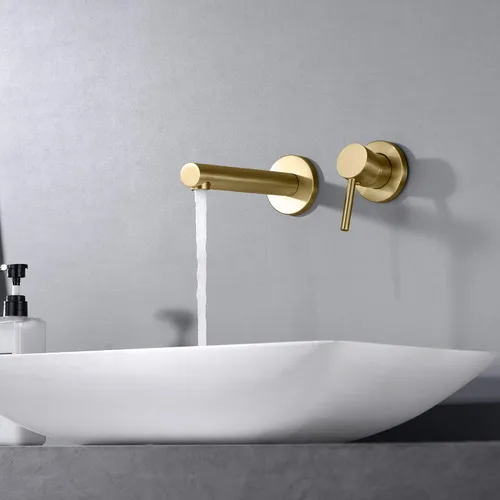 Miniatura 3 de SUMERAIN Grifo de baño de oro cepillado grifo de montaje en pared de latón sola manija con válvula áspera