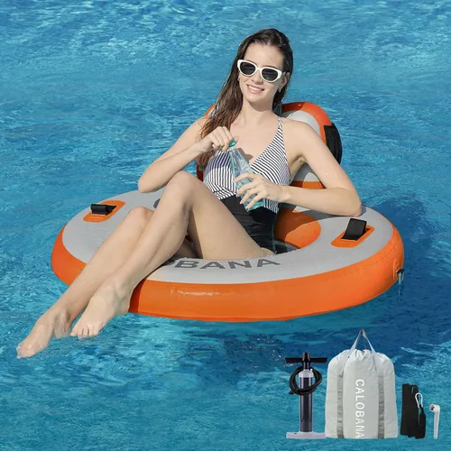 Miniatura 10 de CALOBANA Anillo Flotante Redondo Inflable Hamaca de Agua Flotadores de Río de Alta Resistencia Flotadores de Lago para Adultos Plataforma de Isla
