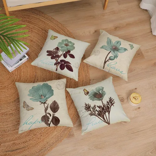 Miniatura 2 de Juego de 4 fundas de almohada decorativas de plantas verdes de 16 x 16 pulgadas, decoraciones de verano, fundas de almohada cuadradas de lino