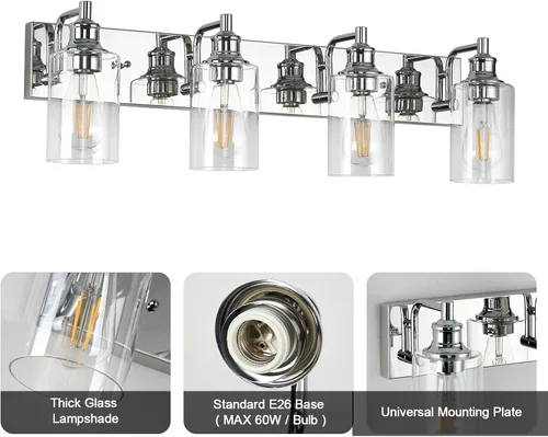 Miniatura 4 de Lámparas de baño de 3 luces, modernas luces de tocador negras para accesorios de iluminación de baño, accesorios de iluminación sobre espejo