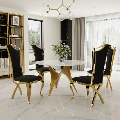 Miniatura 3 de ACEDÉCOR Juego de 2 sillas de comedor de terciopelo, sillas de cocina tapizadas de lujo negras con respaldo alto aerodinámico, modernas y hermosas