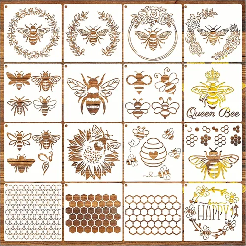Plantilla de Panal de Abeja, Plantillas de Abeja Reutilizables para Pintar en Letreros de Madera Muebles Manualidades DIY Pared Lienzo Tela Plástico