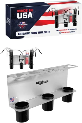 Pit Posse PP3363 Soporte de tubo para pistola de grasa de mano, fabricado en Estados Unidos, con capacidad para 2 pistolas de grasa, organizador de