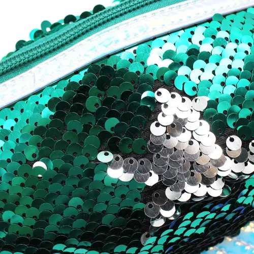 Miniatura 5 de JUMISEE Riñonera de lentejuelas brillantes para niños y niñas, bolsa de cintura holográfica con purpurina y cola de sirena, bolso cruzado, Verde