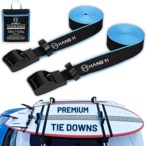 Hang 11 Correas de amarre para tabla de surf para portaequipajes, extra largas (15 pies) y anchas (1.5 pulgadas), hebillas de silicona antiarañazos,