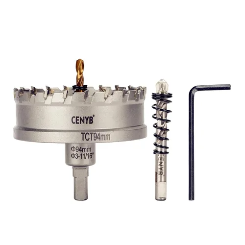 Miniatura 92 de 10 piezas (16-54 mm) Kit de sierra perforadora de carburo TCT para metales duros. Incluye 2 brocas de titanio, 1 broca piloto escalonada y 2 llaves