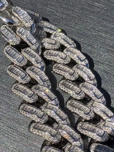 Miniatura 4 de HarlemBling Solid 925 Sterling Silver - Baguette CZ Iced Mens Miami Cuban Link Bracelet - 12mm - Heavy 62 Grams