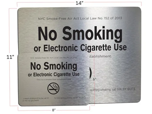 Miniatura 3 de Ley local Nº 141 de 2017 de la Ley de Aire Libre de Humo de Nueva York" - Cartel de aluminio cepillado para no fumar o usar cigarrillos
