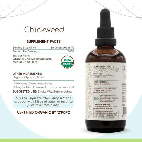 Miniatura 2 de Chickweed B120 - Tintura de extracto de hierbas sin alcohol, gotas líquidas concentradas naturales USDA Organic Chickweed (Stellaria Media) partes