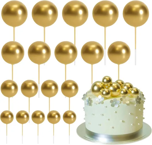 ASTARON 20 piezas de decoración para pastel de bolas, mini globos, palitos para pastel, púas doradas, bolas de pastel para graduación, boda, Oro