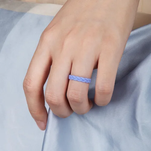 Miniatura 69 de Egnaro Anillos de boda de silicona para ella, conjuntos de novia de goma para mujer, bandas finas, diseño trenzado de hojas apilables con ranuras