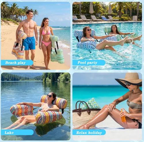 Miniatura 7 de Paquete de 3 flotadores inflables para piscina, sillas flotantes para adultos, hamaca ajustable, silla flotante de agua, natación, patrón de plantas