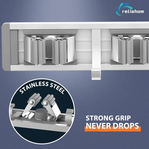 Miniatura 3 de reliahom Soporte para escoba de montaje en pared, colgador de escoba y trapeador montado en la pared, estante de almacenamiento de garaje, Plata