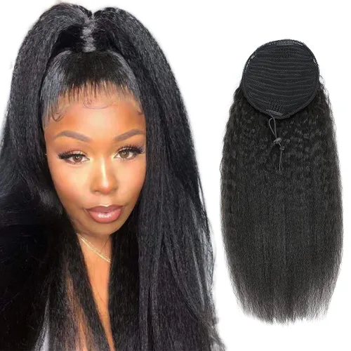 Miniatura 22 de Extensión de Cola de Caballo de Cabello Humano Kinky Recto con Pasta Mágica Envolvente de 30,48 cm, Cabello Natural Negro Brasileño, Extensiones