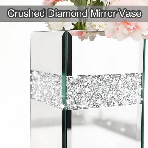 Miniatura 3 de ALLARTONLY Juego de 3 Piezas de Jarrón Espejo de Diamante Triturado Tamaño Pequeño, Mediano, Grande. Jarrón Decorativo de Lujo de Cristal Espejo