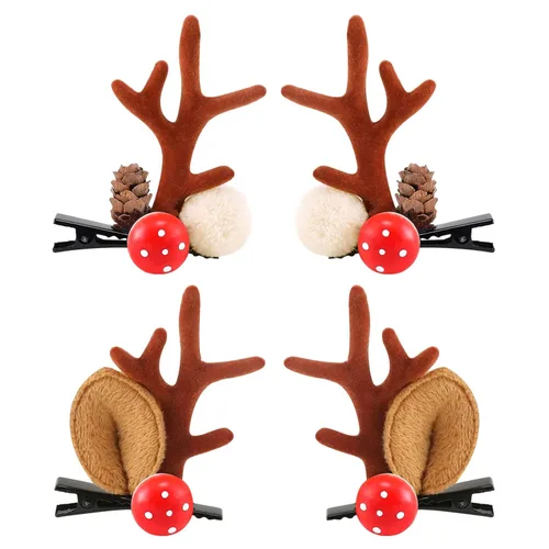 Miniatura 7 de Boobeen Pinza para pelo de Navidad - 2 pares de lindas orejas de reno, accesorio para el cabello, diadema con cuernos, horquilla para Navidad