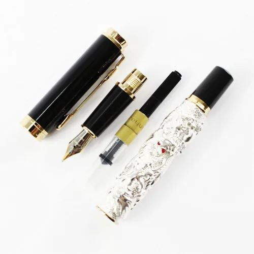 Miniatura 8 de Gullor Pluma estilográfica plateada con clip dorado y dragón auspicioso negro