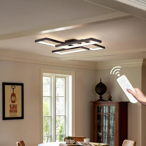 Miniatura 3 de Shine LUEST Modernas luces LED de techo para dormitorio, 26 pulgadas, regulables, cuadradas, para sala de estar, con control remoto, lámpara negra
