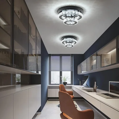 Miniatura 6 de Lámpara de araña de cristal moderna de 9.8 pulgadas con montaje empotrado al techo, mini lámpara de araña negra con iluminación LED para dormitorio