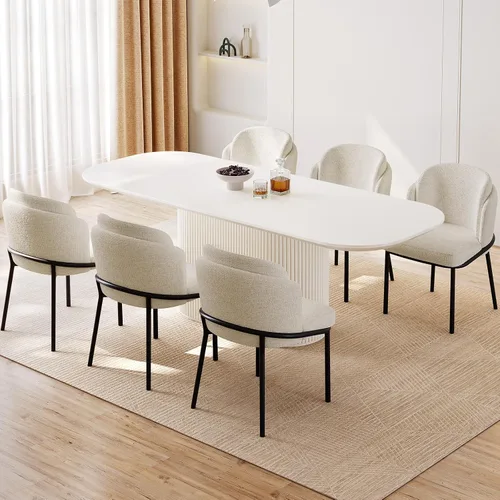 Miniatura 17 de Guyii Juego de mesa de comedor ovalada de 63 pulgadas con sillas, juego de mesas de comedor de 6 asientos para 7 piezas, juego de mesa de comedor