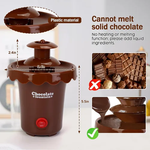 Miniatura 3 de Yummy Sam Mini máquina de fuente de chocolate de 6 onzas, fuente eléctrica de queso de plástico de torre de 2 niveles, sin BPA, máquina de fusión