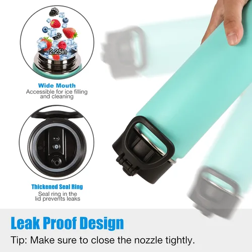 Miniatura 4 de Botellas de agua aisladas Volhoply con pajilla a granel, paquete de 8, de 22 onzas (650 ml), botella deportiva de acero inoxidable con asa y tapa