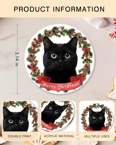 Miniatura 5 de Adorno de gato negro para árbol de Navidad, regalos para amantes de los gatos para mujeres, Keepasake, adornos de Navidad en liquidación