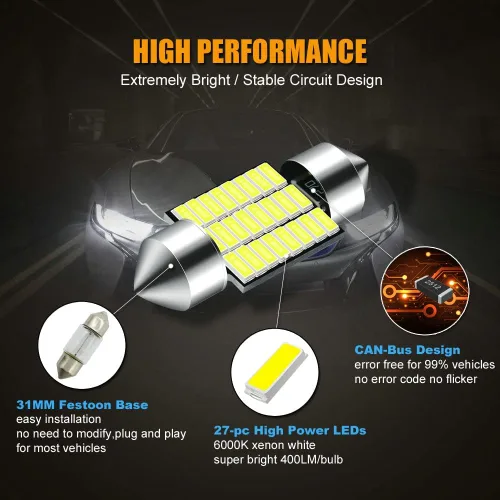 Miniatura 4 de EBAIFUN Bombilla LED DE3175 de 31mm Blanca 6000K 12V Luz de Festón Súper Brillante 3175 DE3021 DE3022 Aplicación para Luces Interiores del Automóvil