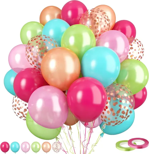 Miniatura 17 de Funhot - Set de globos rosados, 60 globos de látex rosa intenso, 30,5 cm, globos de confeti rosa, globos de fiesta metálicos rosa pastel, helio