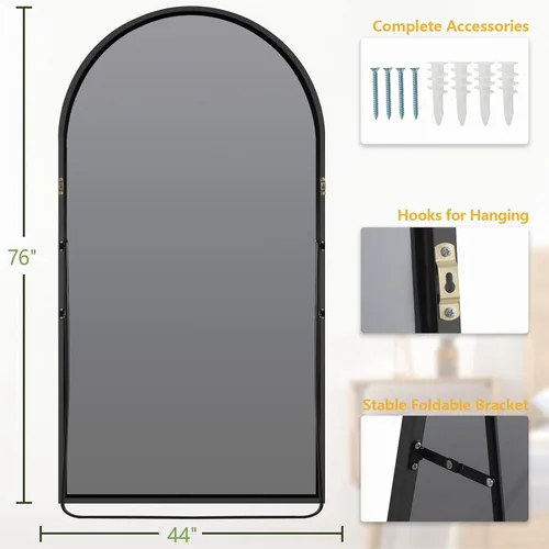 Miniatura 5 de MELOMOIR - Espejo de piso grande de 76 x 44 pulgadas, espejo independiente arqueado de longitud completa para dormitorio, sala de estar, vestidor