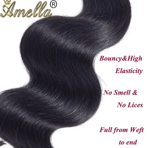 Miniatura 5 de Amella 3 paquetes de 3 mechones de cabello virgen brasileño ondulado (8, 10, 12 pulgadas), negro natural) 8A, 100% sin procesar, cabello humano