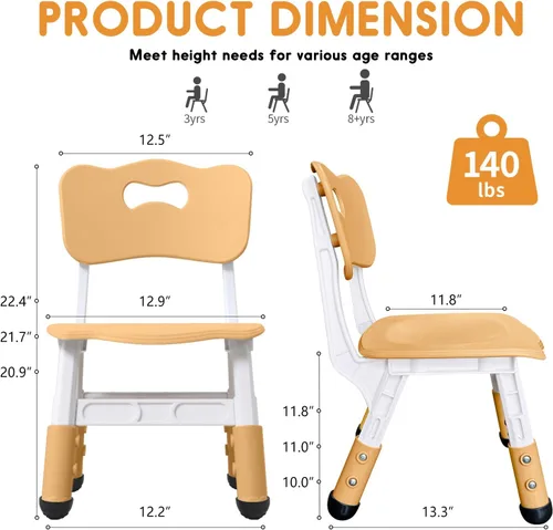 Miniatura 2 de Silla para niños de altura ajustable, sillas para niños de 2 a 8 años con fundas para pies para el hogar, aula, jardín de infantes y lugares