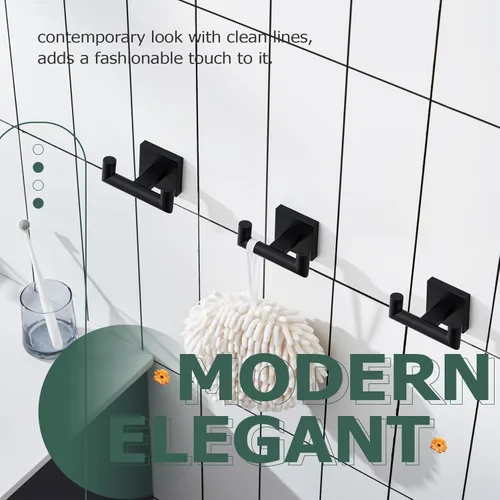 Miniatura 3 de KOKOSIRI Gancho para bata de baño, doble gancho para toallas y abrigos, color negro mate para baño, cocina, montaje en pared, paquete de 3