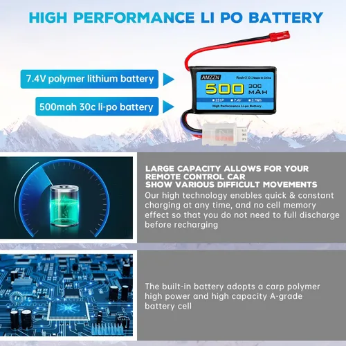 Miniatura 5 de 7.4V 500mAh 30C JST-2P Plug Lipo batería con USB para helicópteros controlados a distancia, cuadricópteros, autos de carreras micro FPV, drones