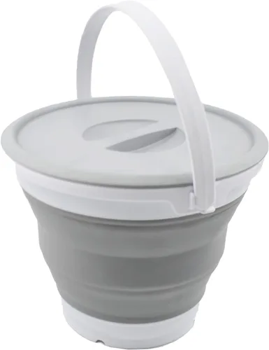 SAMMART Cubo de plástico plegable de 5.5 L (1.4 galones) con tapa, bañera redonda plegable con tapa, cubo de agua portátil para pesca, maceta de