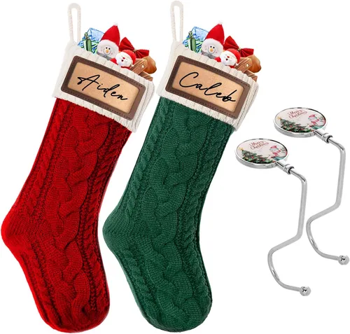 Paquete de 2 medias de Navidad, medias de Navidad familiares grandes de 18 pulgadas, medias de punto de colores mixtos colgantes (2 mezclas)