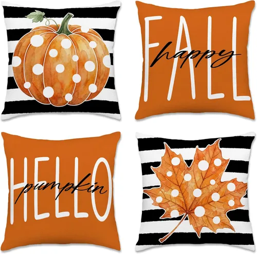 Miniatura 34 de pinata Juego de 4 fundas de almohada de otoño de 18 x 18 pulgadas, almohadas decorativas de otoño para sofá, hogar y exterior, decoración de otoño