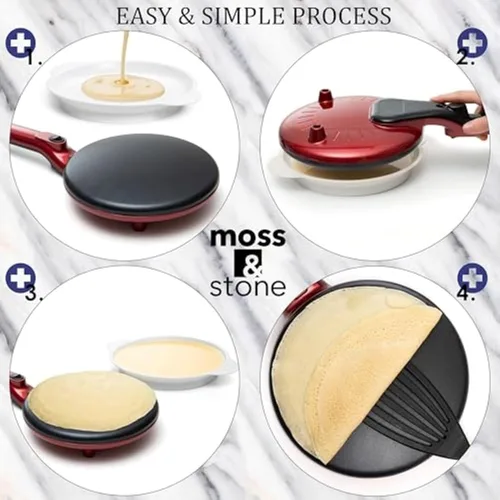 Miniatura 5 de Máquina de crepé eléctrica Moss & Stone de 8 pulgadas, máquina de crepé portátil y placa caliente con interruptor de encendido/apagado, Rojo