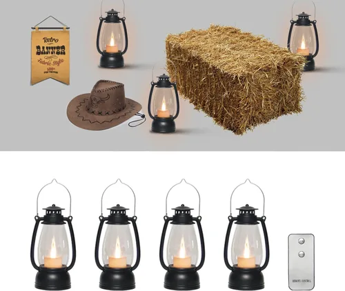 LLQ Farol pequeño decorativo con control remoto, mini faroles de vela vintage, decoración de linterna negra para centros de mesa, camping, fiesta