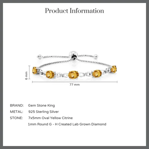 Miniatura 66 de Gem Stone King Pulsera de tenis de diamantes cultivados en laboratorio con piedra natal de 3-6 quilates para mujer, plata de ley 925, ovalada