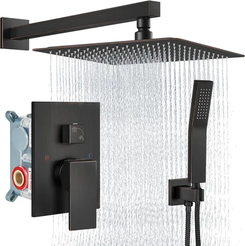 Miniatura 25 de Aolemi Sistema de ducha tipo lluvia de 12 pulgadas, cabezal de ducha cepillado Nikcel Combo Set con ducha de mano válvula de montaje en pared grifo