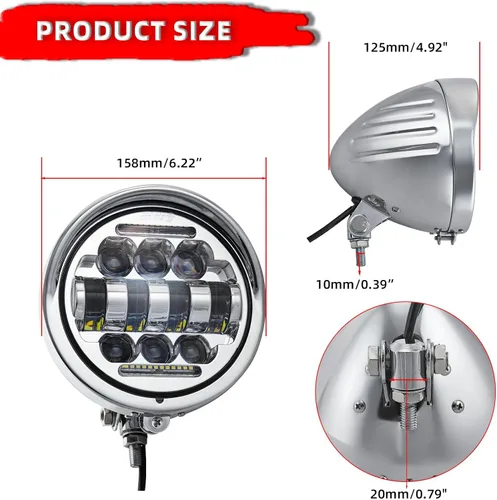 Miniatura 5 de FATECIM Faro delantero LED redondo de 5.75" para motocicleta con visera, 5 3/4 pulgadas, haz alto/bajo, DRL, lámpara frontal de montaje inferior