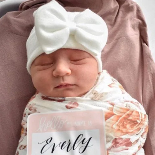 Miniatura 6 de DRESHOW BQUBO Newborn Hospital Hat Infant Baby Hat Cap with Big Bow Soft Cute Knot Nursery Beanie