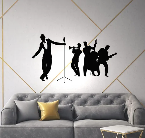 Vinilo adhesivo de pared Blues Jazz Band Club Instrumentos Musicales Arte Pegatinas Mural Decoración Grande (g2880) Negro